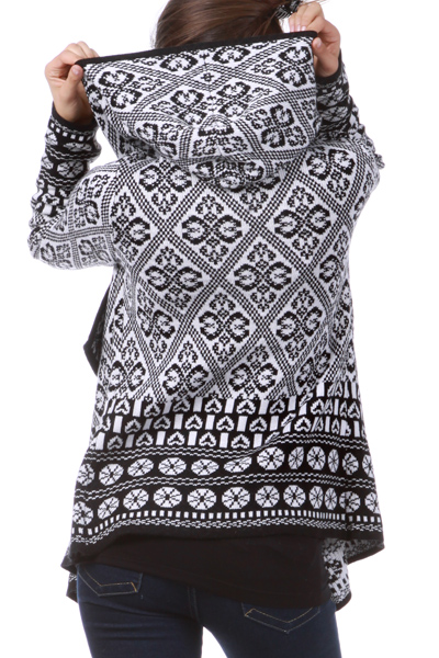 M-Rena Hoodie Long Sleeve Printed Knit Cardigan