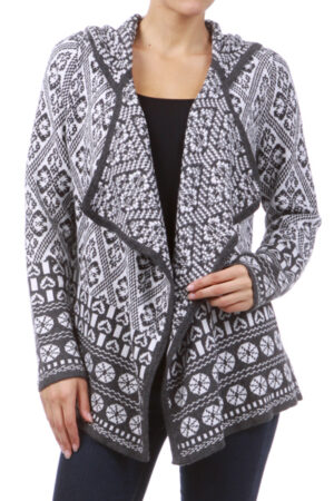 M-Rena Hoodie Long Sleeve Printed Knit Cardigan