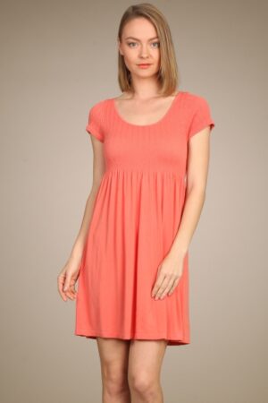 M-Rena Cap Sleeve Scoop Neck Smocked Babydoll Dress