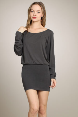 M-Rena Scoop Neck 3/4 Sleeves Seamless Blouson Mini Dress