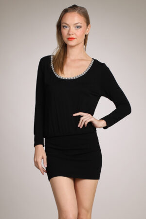 M-Rena Jeweled Scoop Neck Seamless Blouson Mini Dress