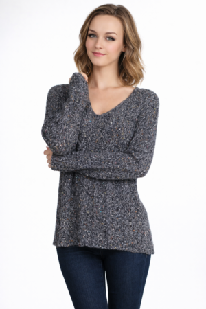 M. Rena V-neck Pointelle Knit Sweater Top