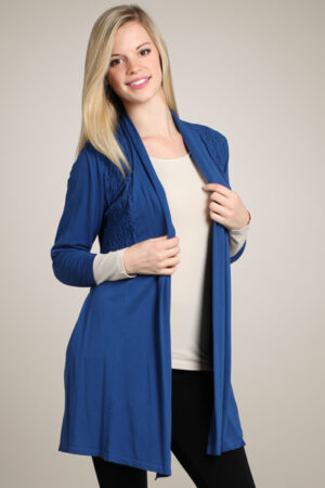 M-Rena Three-Quarter Sleeve Open Front Cardigan