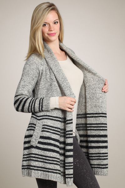 M-Rena Super Soft Striped Shawl Collar Sweater