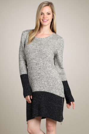 M-Rena Long Sleeve Color Block Zippered Sweater Dress