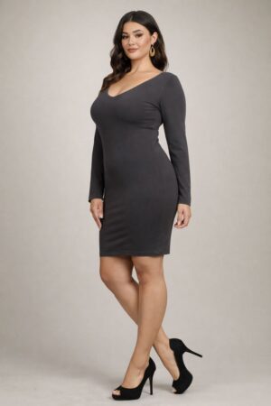 M. Rena Plus Size Long Sleeve Reversible Seamless Fitted Dress