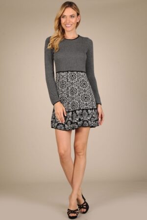 M-Rena Long Sleeve Flower Skirt Sweater Dress