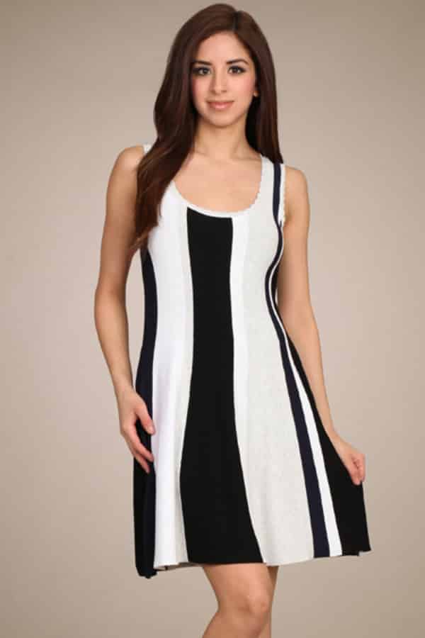 M-Rena Vertical Multi Stripe Knit Sleeveless Sweater Dress