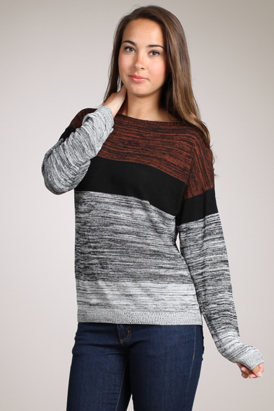 M-Rena Mixed Yarn Blocks Boat-neck lightweight Sweater Top