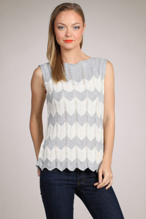 M-Rena Boat-neck Zigzag-Pattern Pointelle Knit Top