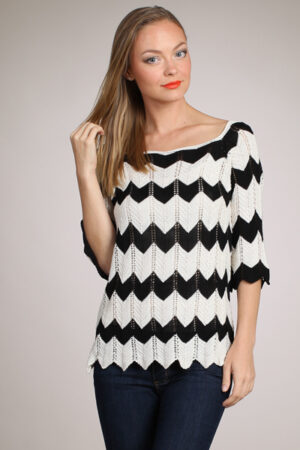 M-Rena Zigzag-Pattern Pointelle Knit Top