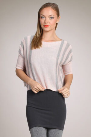 M-Rena Crop Boat Neck Vertical Stripe Poncho Sweater Top