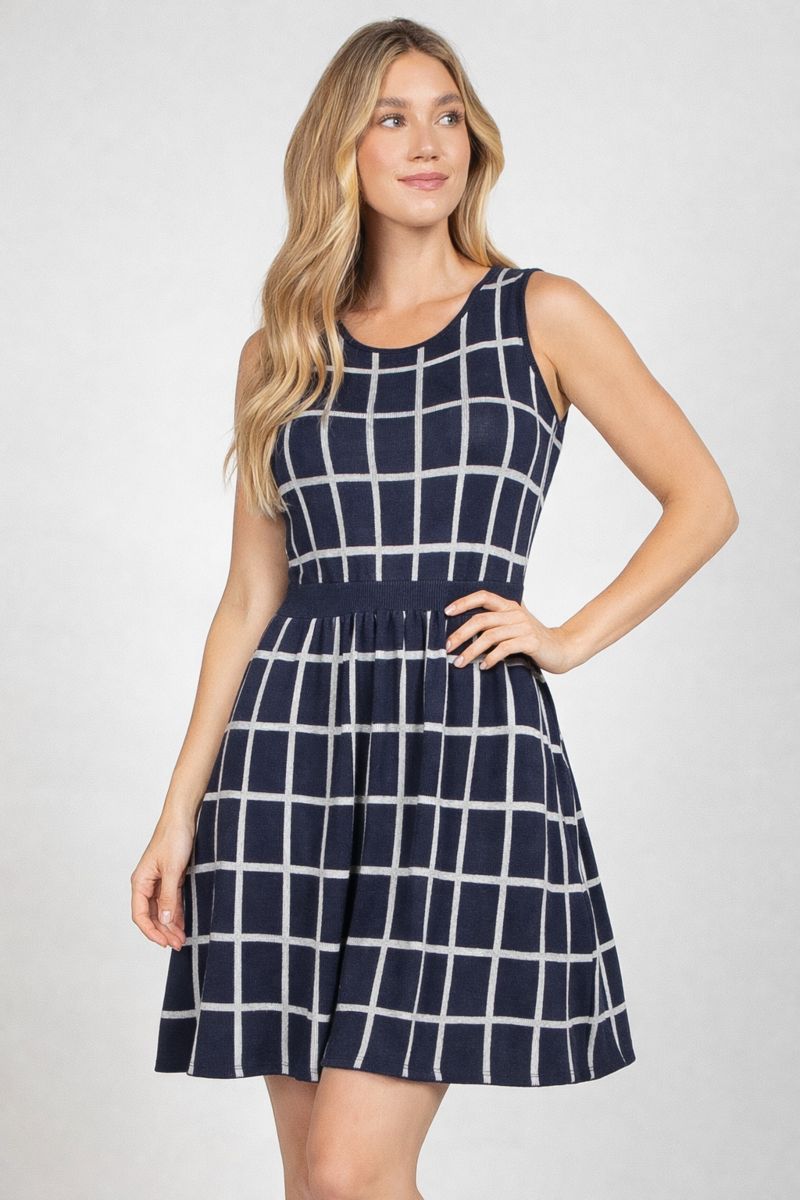 M. Rena Checker Sleeveless Sweater Dress