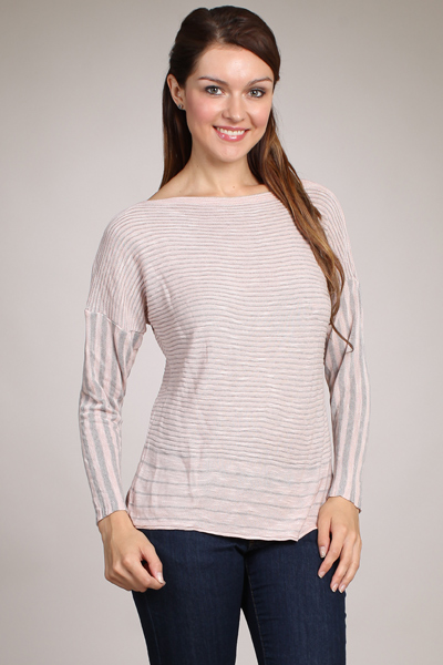M-Rena Long Sleeve Stripe Boatneck Sweater Top