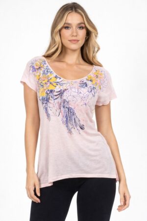 M. Rena High-Low Scoop Neck Floral Tee