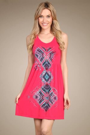 M.Rena Tribal Print Ribbed Babydoll Tank Dress