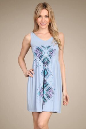 M.Rena Tribal Print Ribbed Babydoll Tank Dress