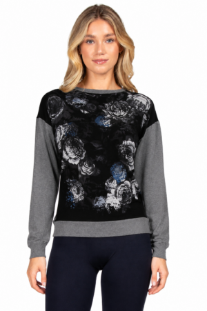 M. Rena Boat-Neck Floral Print Sweater Top
