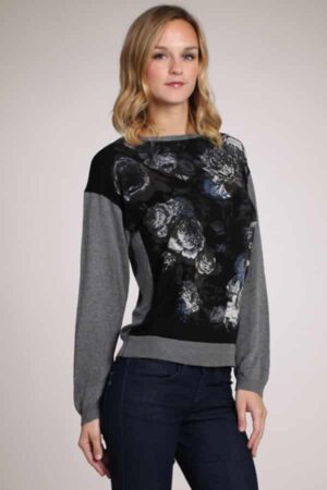 M. Rena Boat-Neck Floral Print Sweater Top