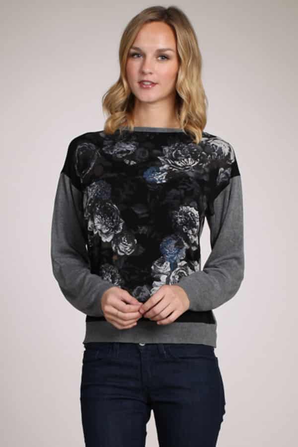 M. Rena Boat-Neck Floral Print Sweater Top