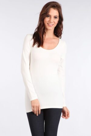 M Rena Long Sleeve Scoop Neck Seamless Tee Brown