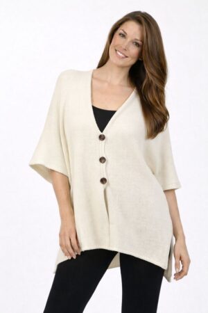 M. Rena Solid Buttoned Poncho