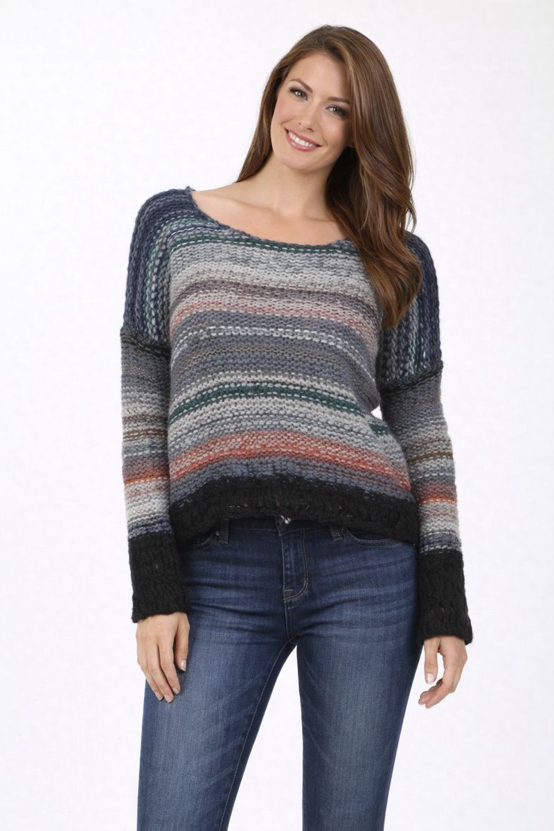 M. Rena Long Sleeve Striped Knitted Sweater