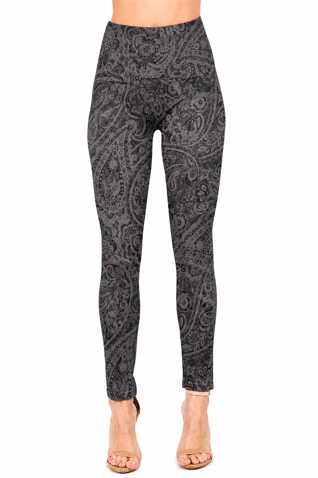 M. Rena Denim Leggings with Paisley Sublimation Print