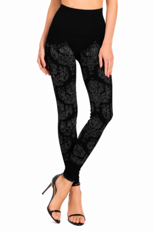 M. Rena Black Damask High-Waisted Leggings