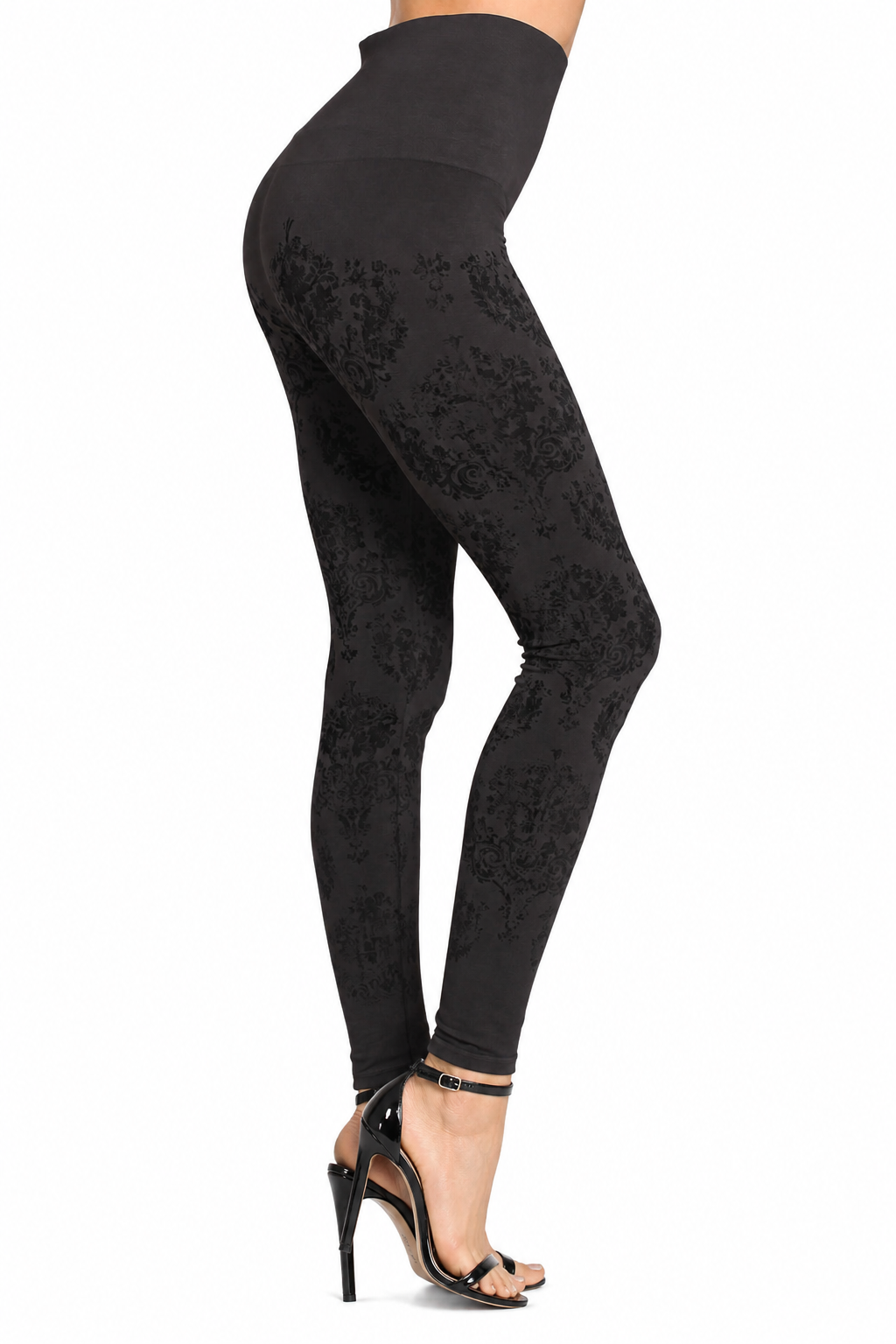 M. Rena Dk Grey Damask High-Waisted Leggings - Image 2