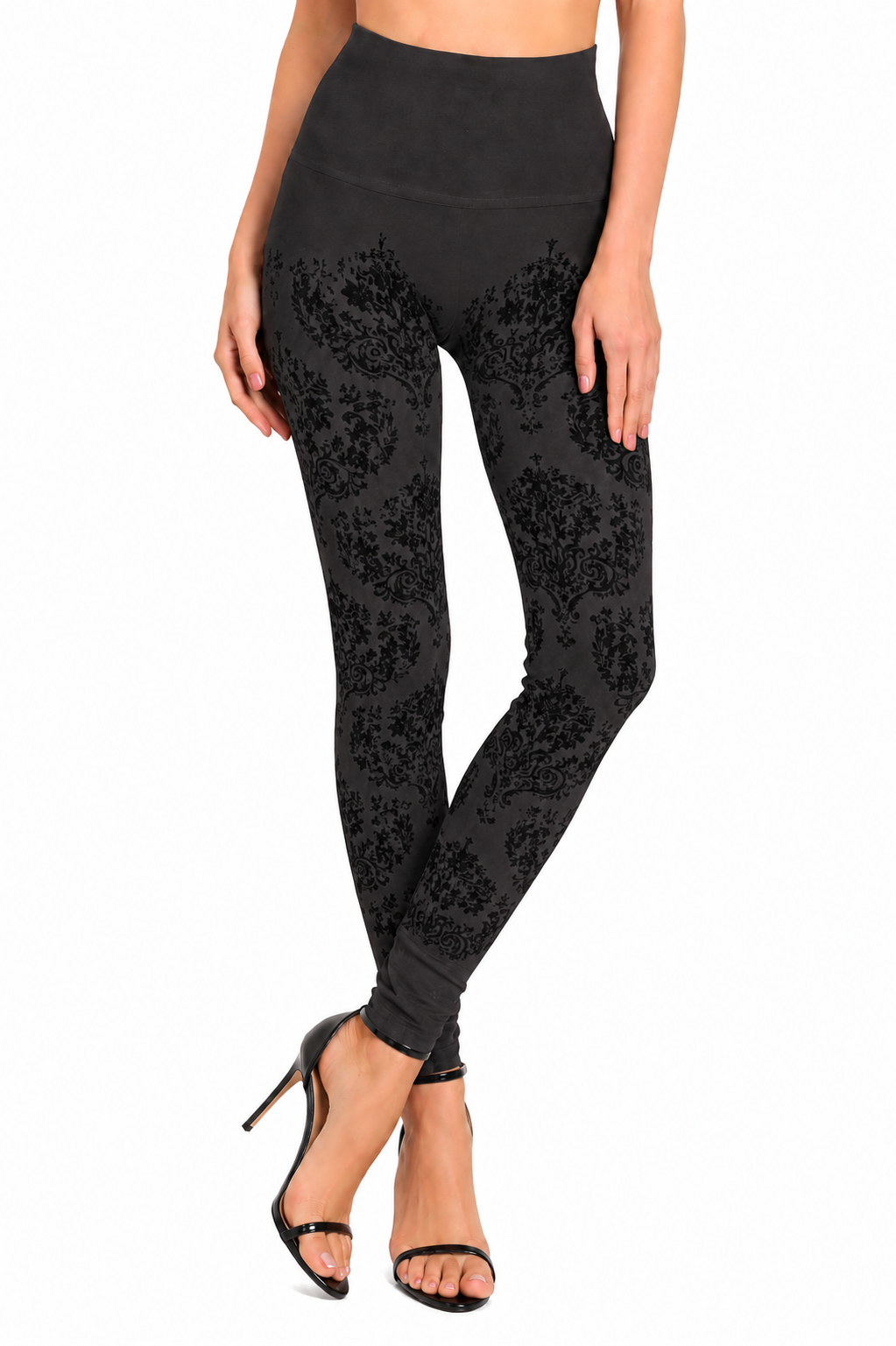 M. Rena Dk Grey Damask High-Waisted Leggings