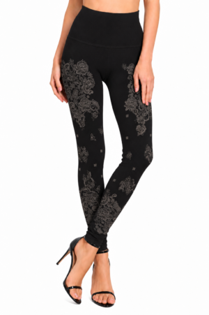 M. Rena Black Floral Damask High-Waisted Leggings
