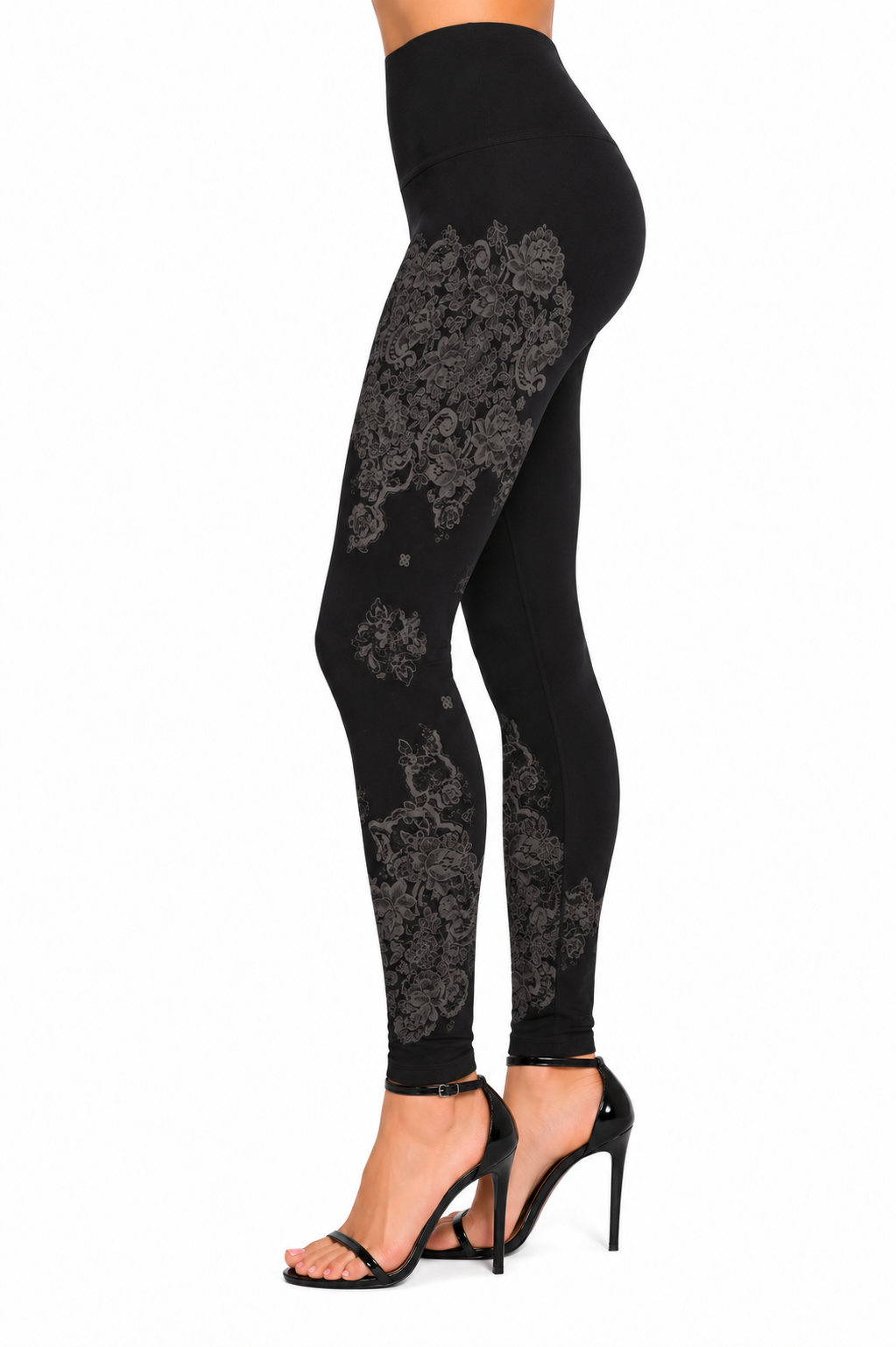 M. Rena Black Floral Damask High-Waisted Leggings - Image 2